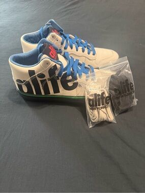 Alife White Sneakers with Blue Laces and Black Logo